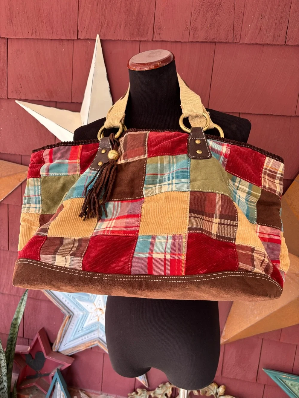 Vintage Y2K Tommy Hilfiger Y2K Womens Patchwork Corduroy Plaid Trim Purse